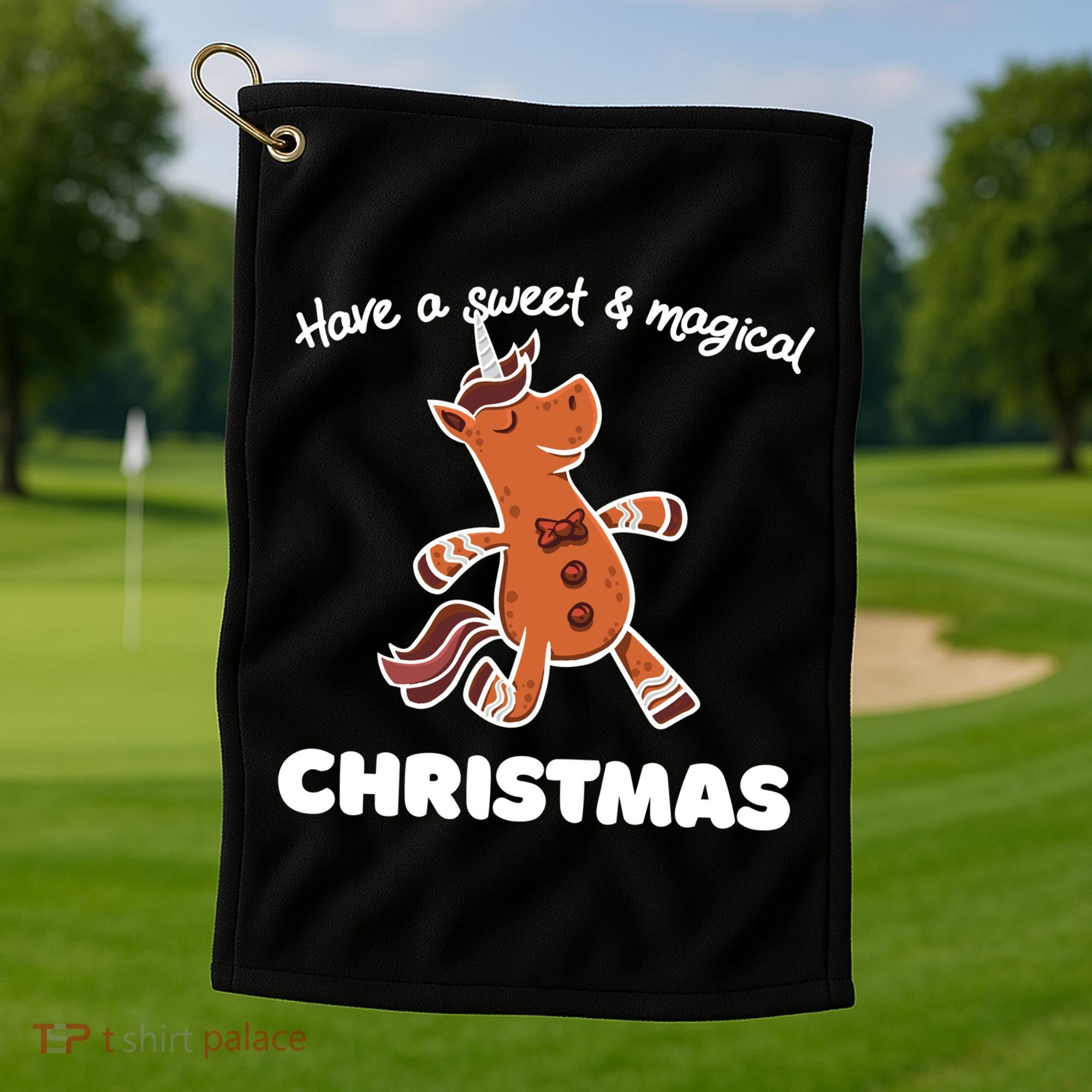Gingerbread Unicorn Cookie Magical Christmas Golf Towel