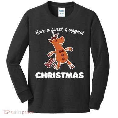 Gingerbread Unicorn Cookie Magical Christmas Kids Long Sleeve Shirt