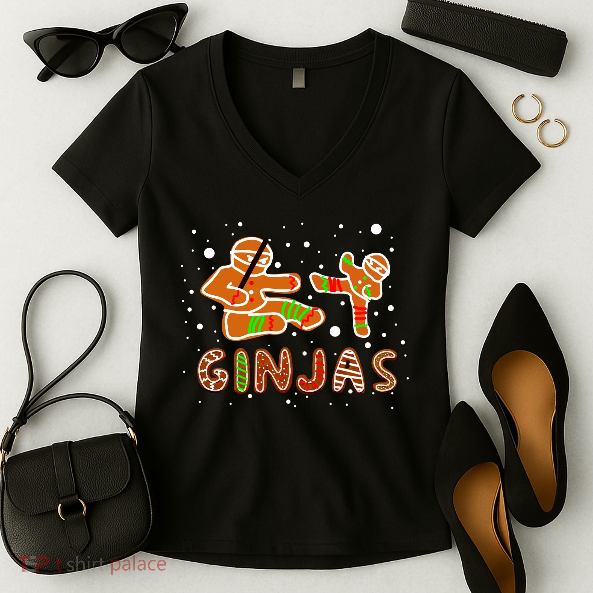 Ginjas Funny Gingerbread Christmas Women's V-Neck T-Shirt