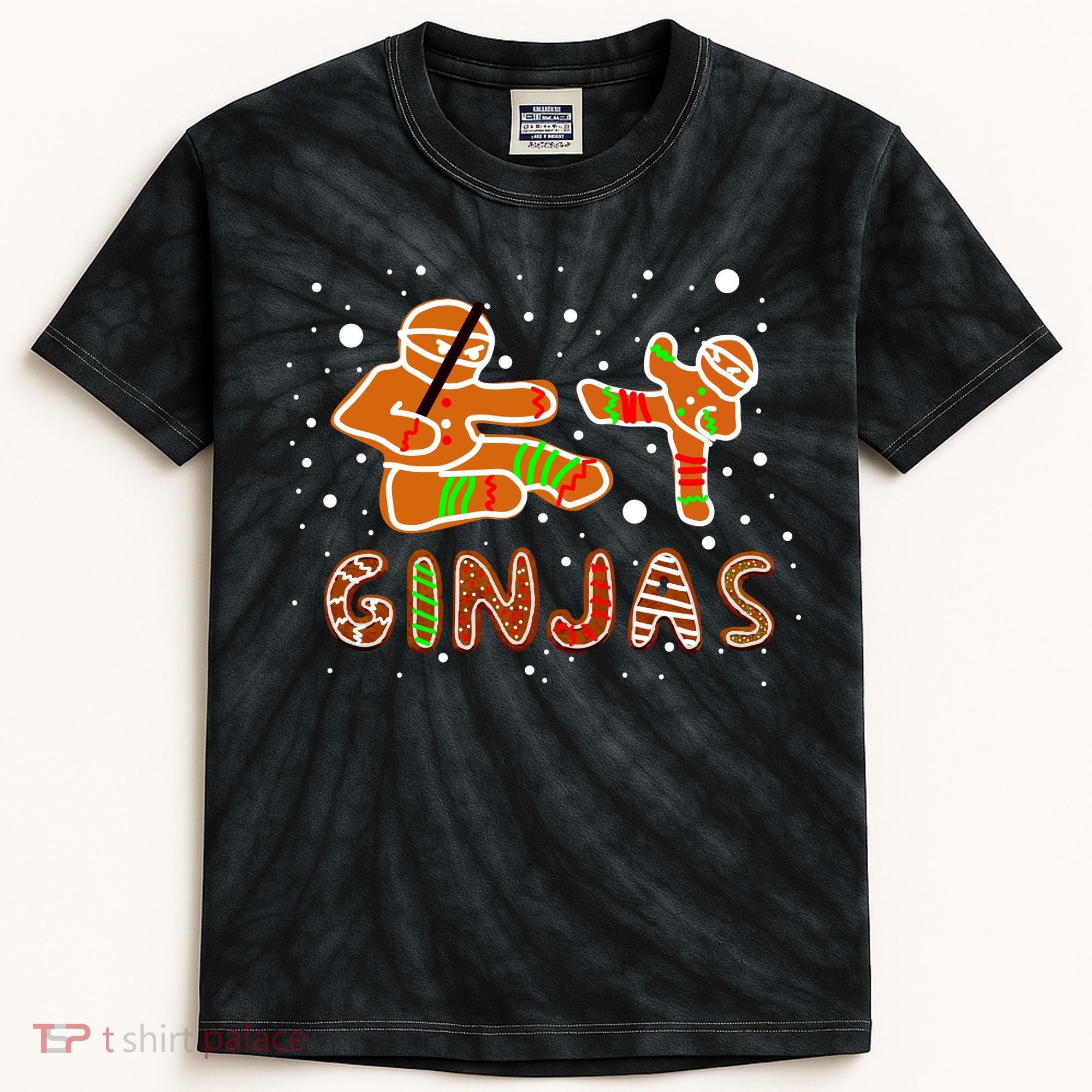 Ginjas Funny Gingerbread Christmas Kids Tie-Dye T-Shirt