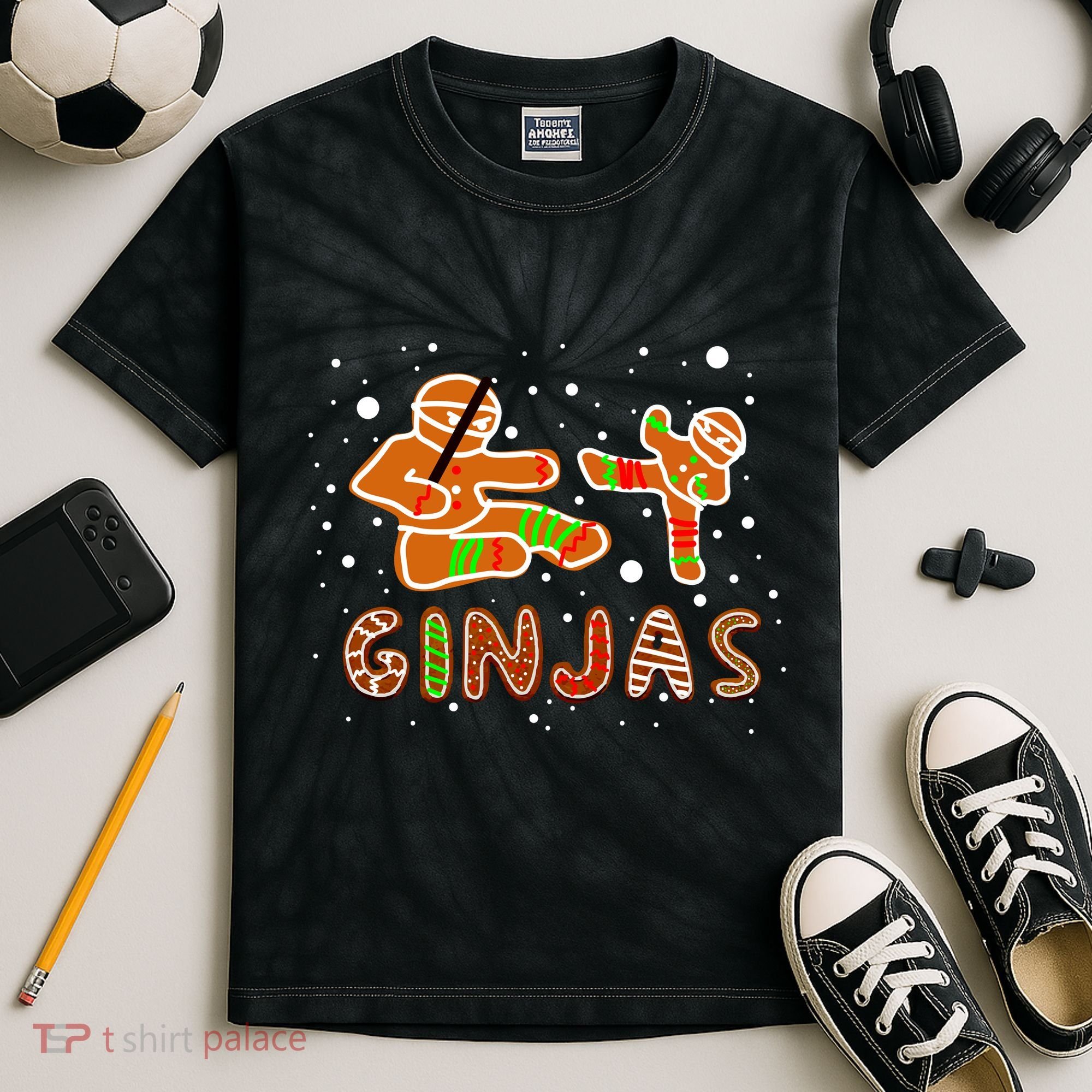 Ginjas Funny Gingerbread Christmas Kids Tie-Dye T-Shirt