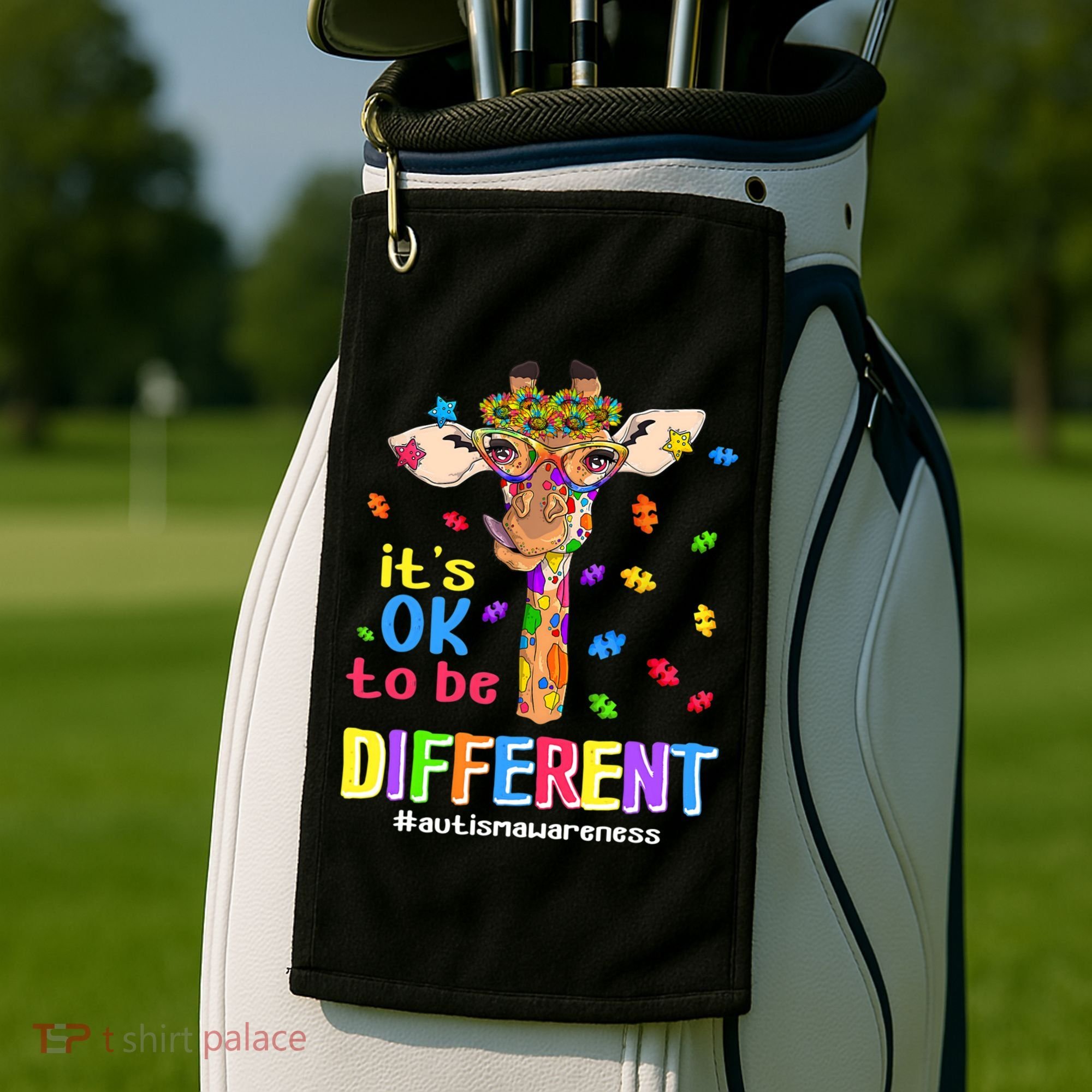 Giraffe It's Ok To Be Different Autism Awareness Acceptance Cute Gift Golf Towel