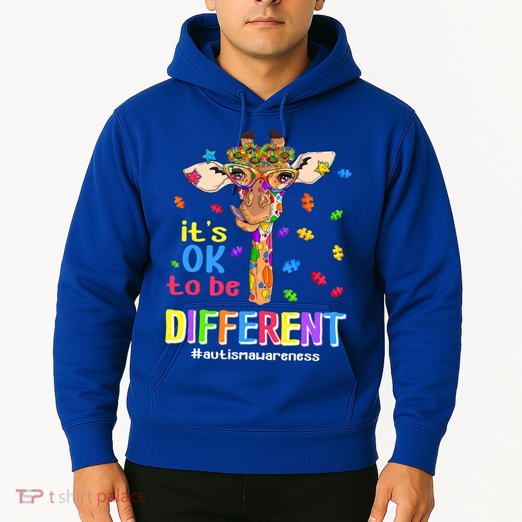 Giraffe It's Ok To Be Different Autism Awareness Acceptance Cute Gift Hoodie