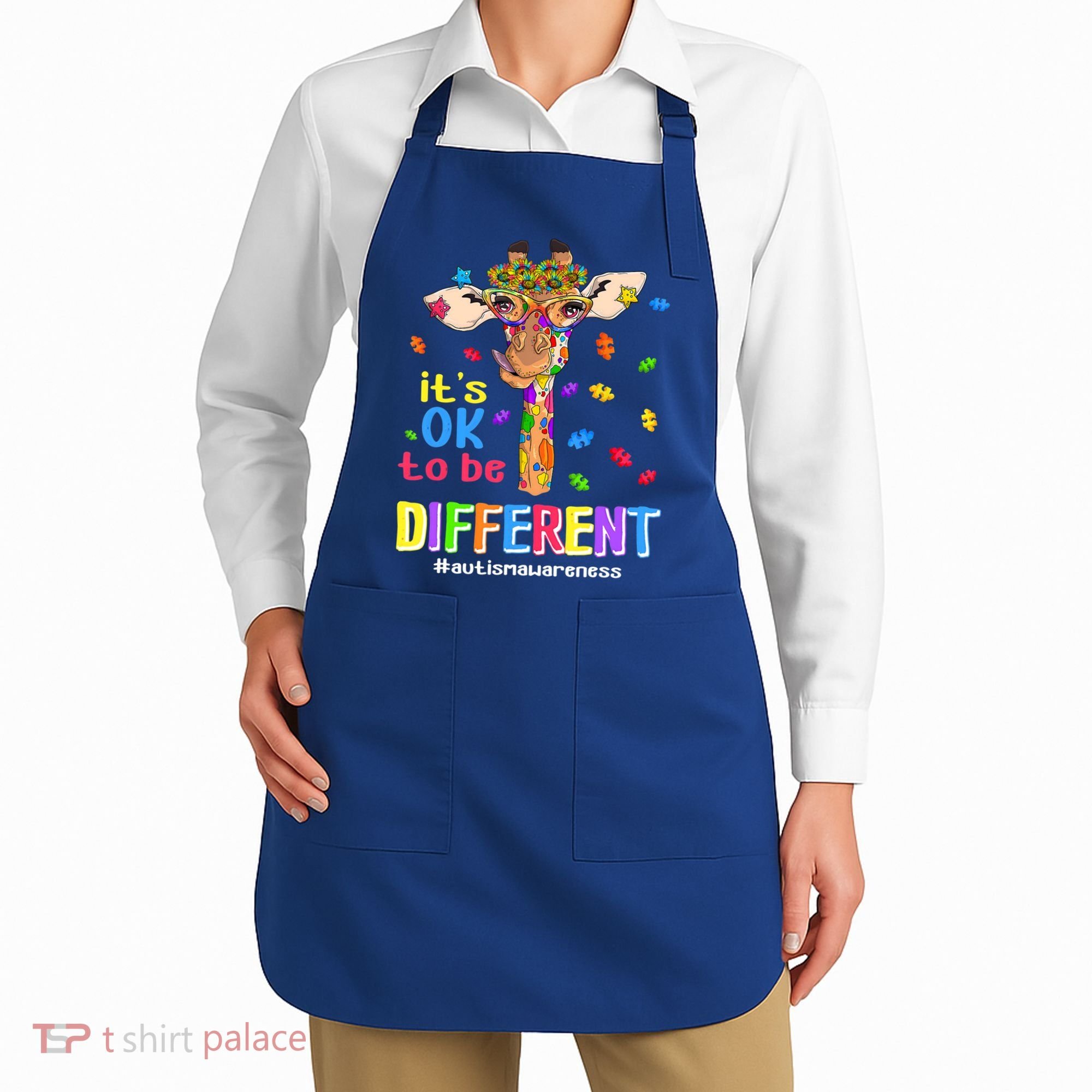Giraffe It's Ok To Be Different Autism Awareness Acceptance Cute Gift Apron