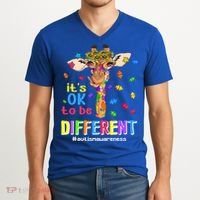 Giraffe It's Ok To Be Different Autism Awareness Acceptance Cute Gift V-Neck T-Shirt thumb 2