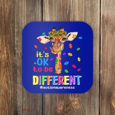 Giraffe It's Ok To Be Different Autism Awareness Acceptance Cute Gift Coaster