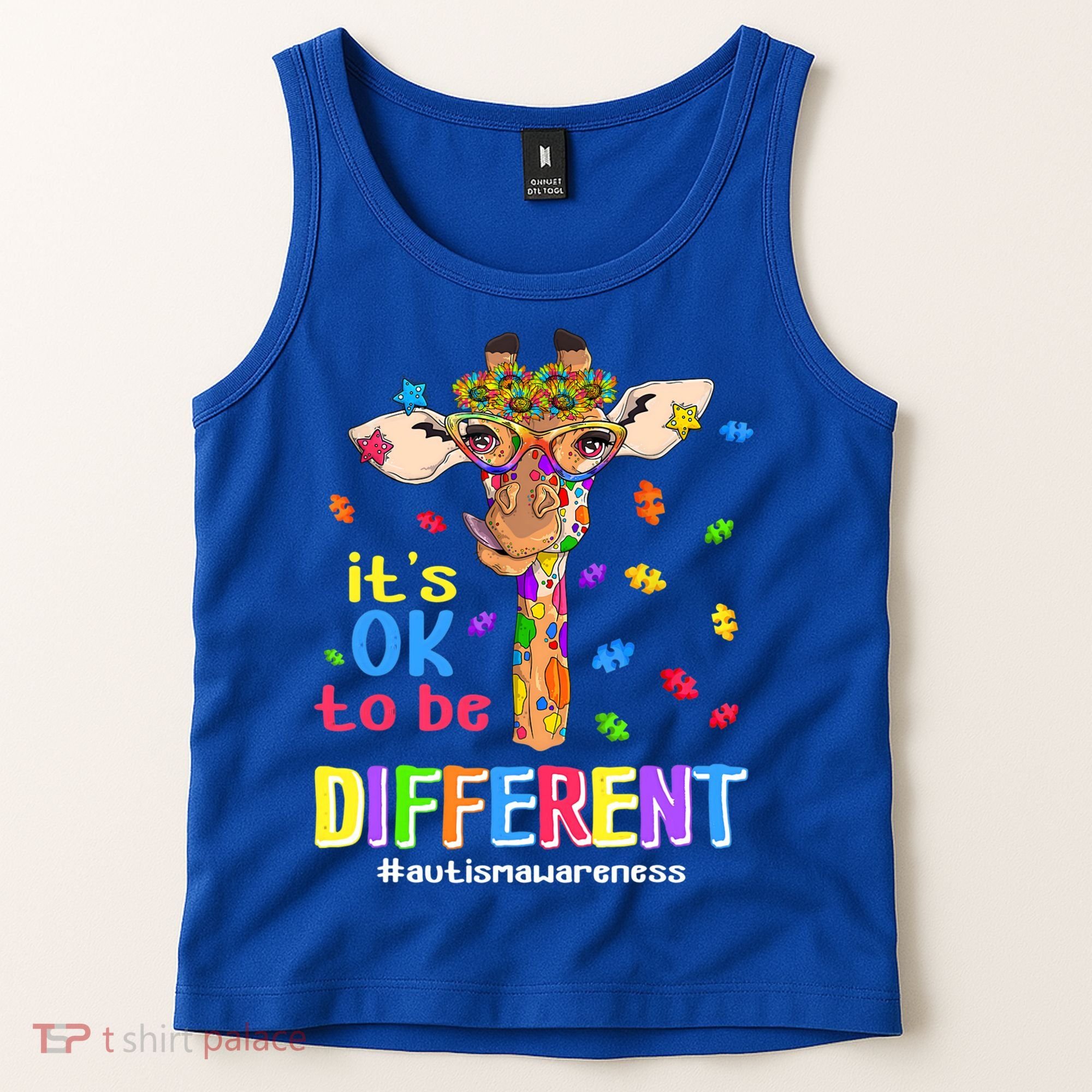 Giraffe It's Ok To Be Different Autism Awareness Acceptance Cute Gift Tank Top
