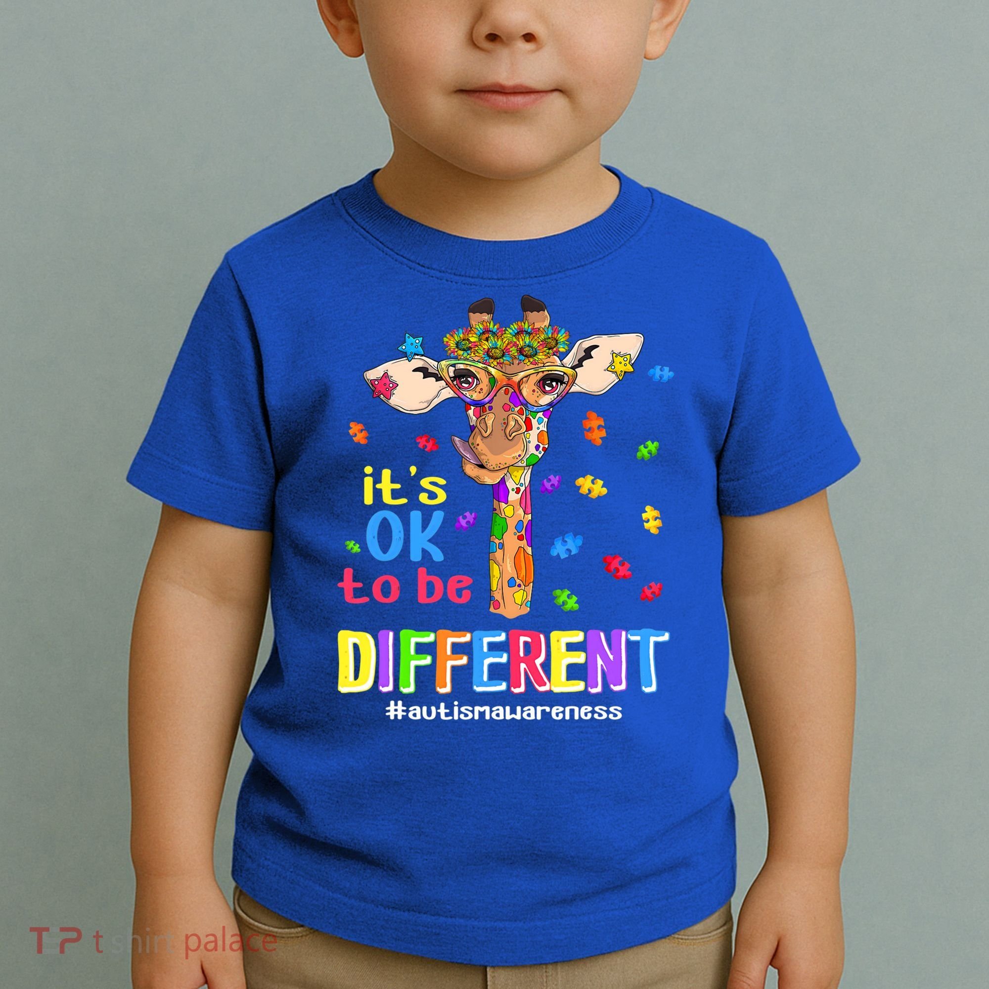 Giraffe It's Ok To Be Different Autism Awareness Acceptance Cute Gift Toddler T-Shirt