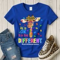 Giraffe It's Ok To Be Different Autism Awareness Acceptance Cute Gift Women's T-Shirt thumb 3
