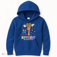 Giraffe It's Ok To Be Different Autism Awareness Acceptance Cute Gift Kids Hoodie thumb 0