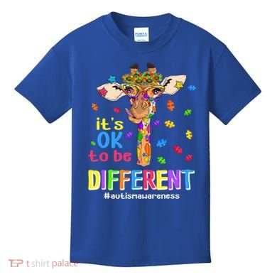 Giraffe It's Ok To Be Different Autism Awareness Acceptance Cute Gift Kids T-Shirt