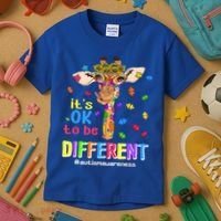 Giraffe It's Ok To Be Different Autism Awareness Acceptance Cute Gift Kids T-Shirt thumb 3
