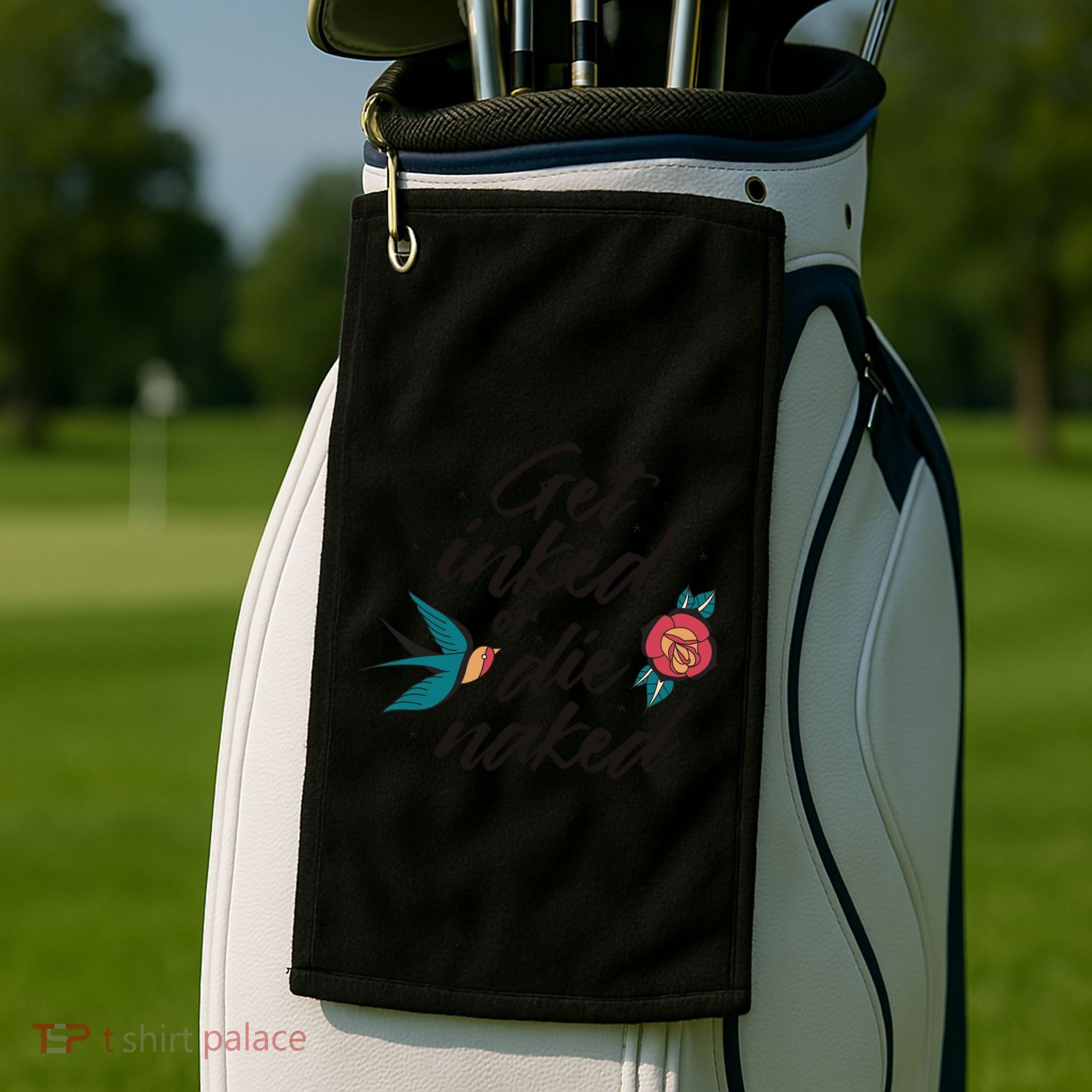 Get Inked Or Die Naked Tattoo Golf Towel