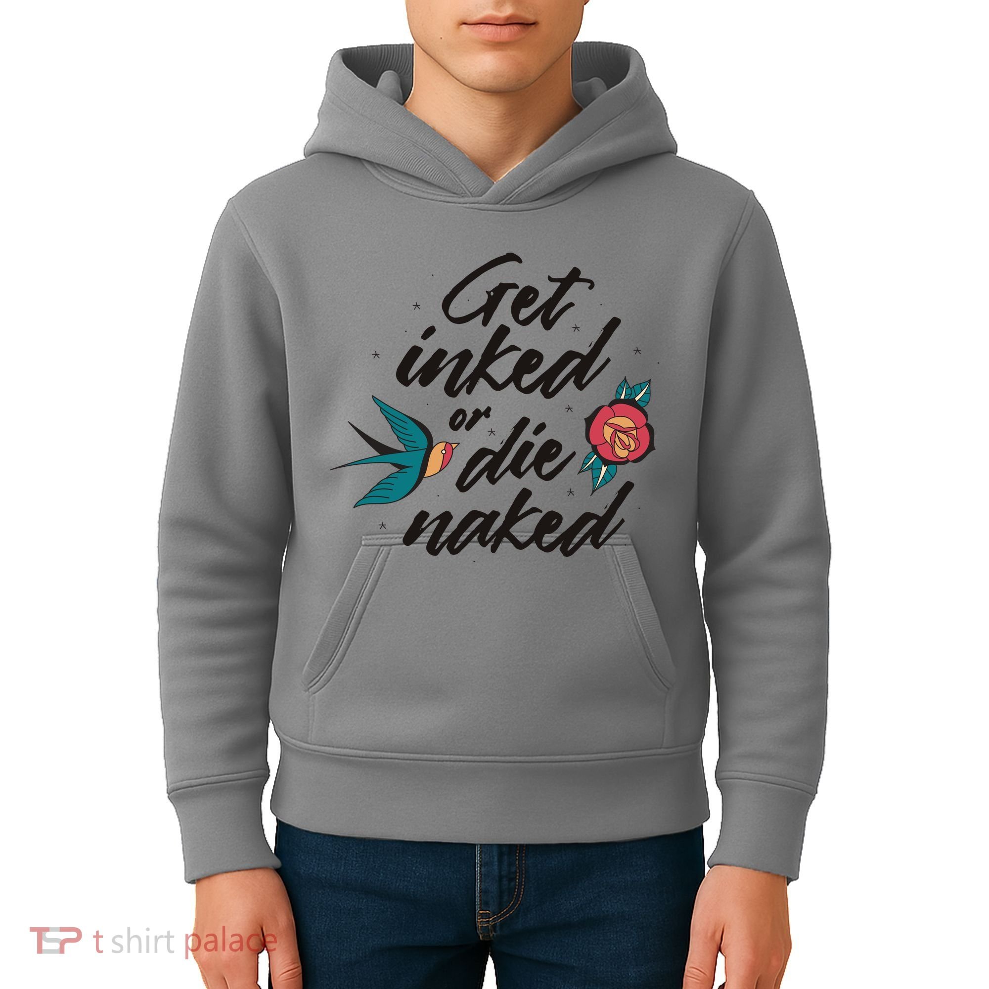 Get Inked Or Die Naked Tattoo Kids Hoodie
