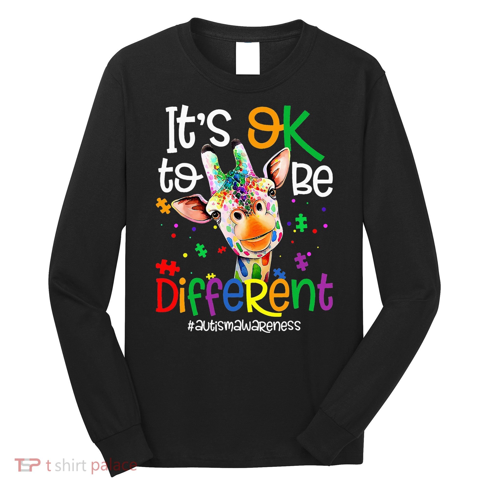 giraffe its okay to be different ASD Awareness Long Sleeve Shirt