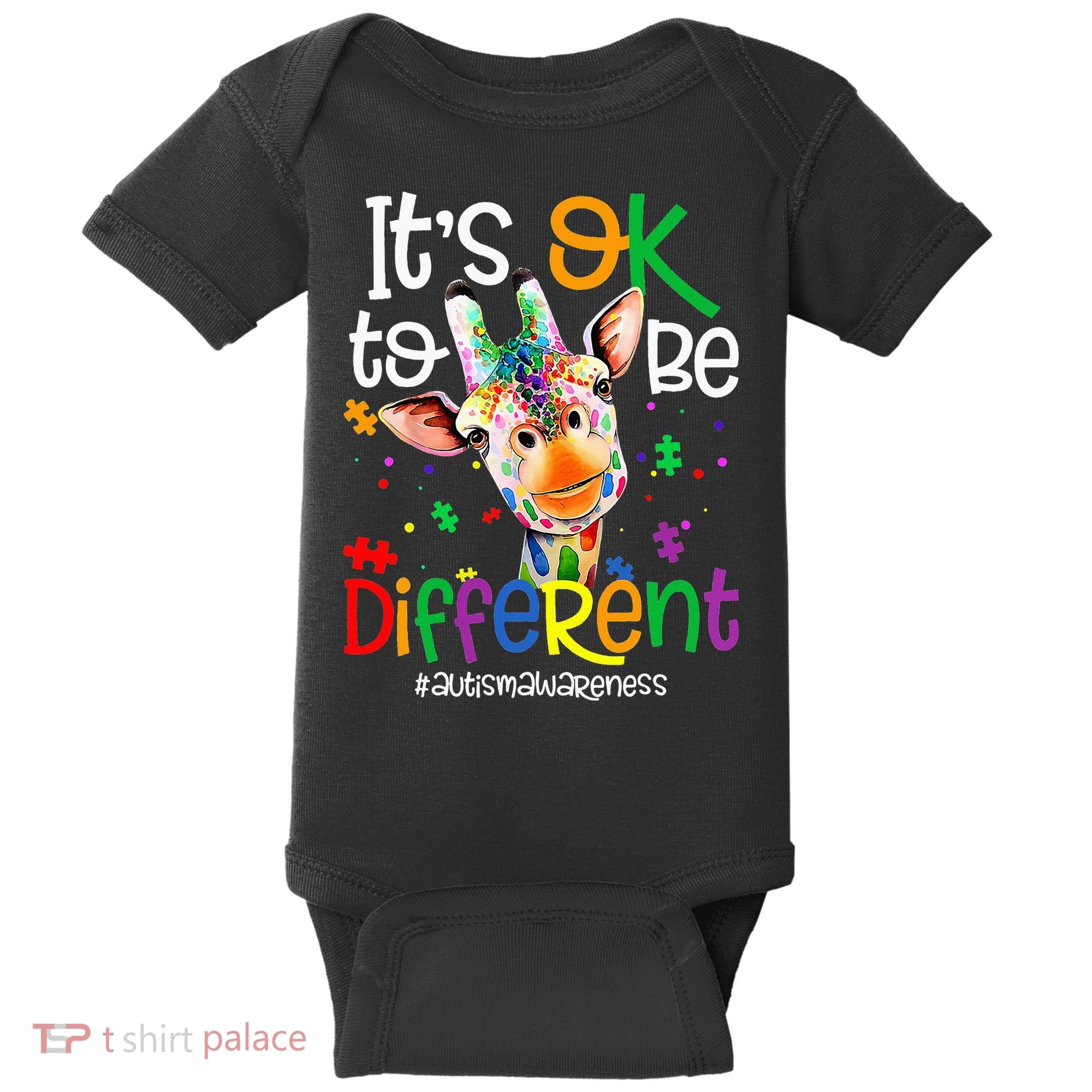 giraffe its okay to be different ASD Awareness Baby Bodysuit