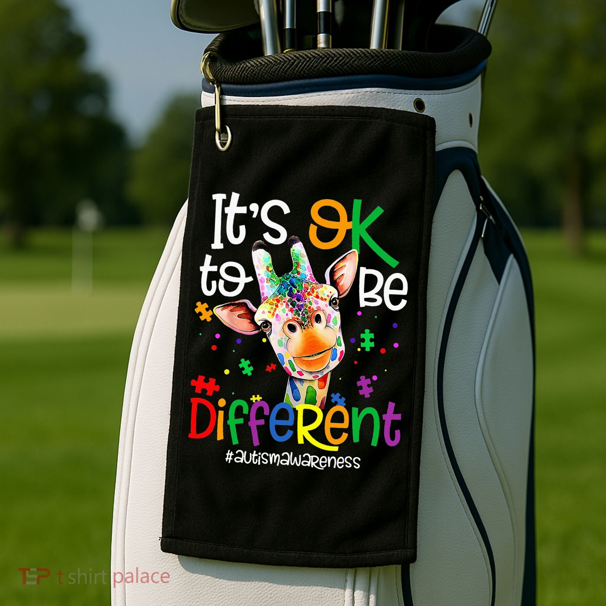 giraffe its okay to be different ASD Awareness Golf Towel