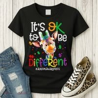 giraffe its okay to be different ASD Awareness Women's T-Shirt thumb 3