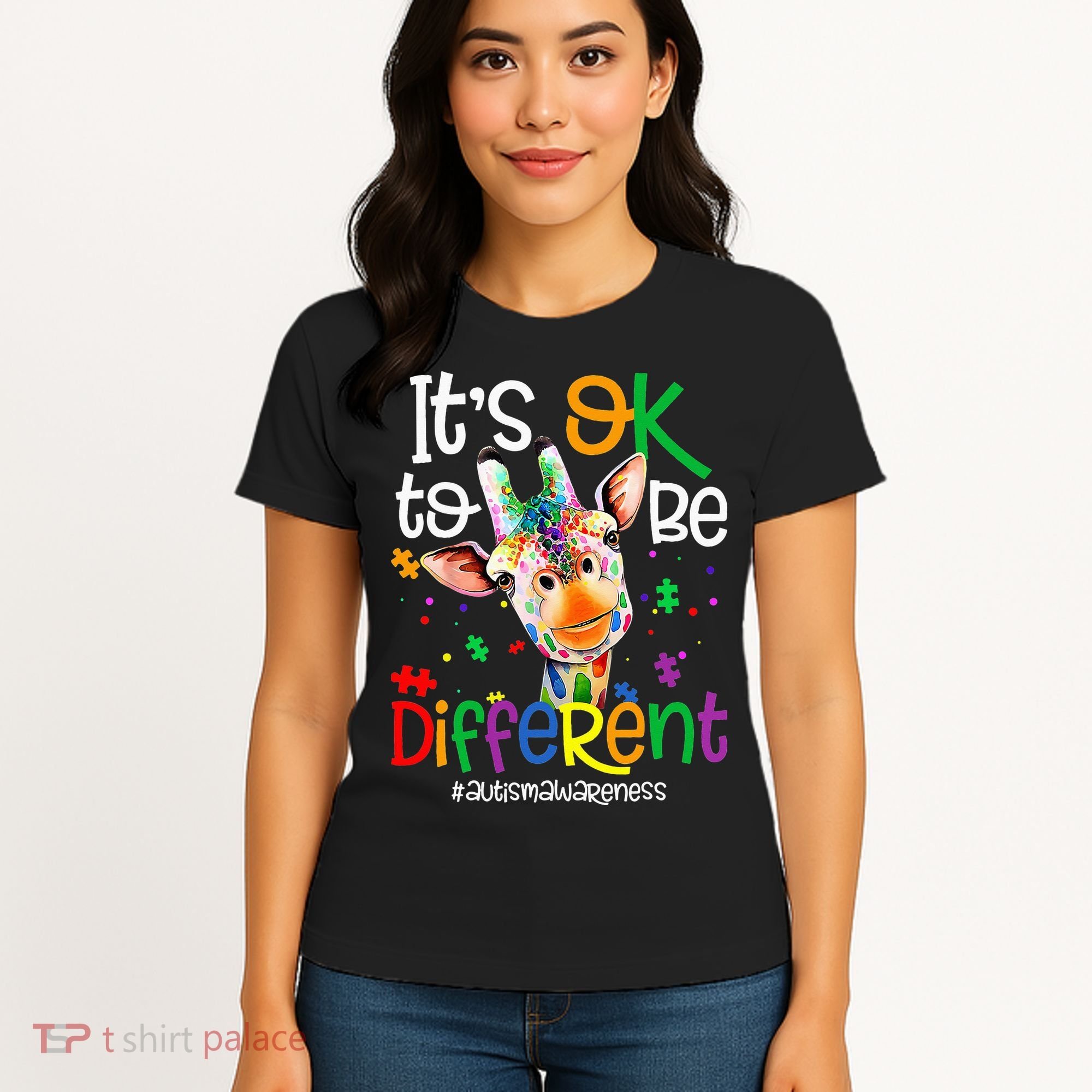 giraffe its okay to be different ASD Awareness Women's T-Shirt