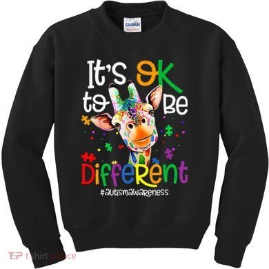 giraffe its okay to be different ASD Awareness Kids Sweatshirt