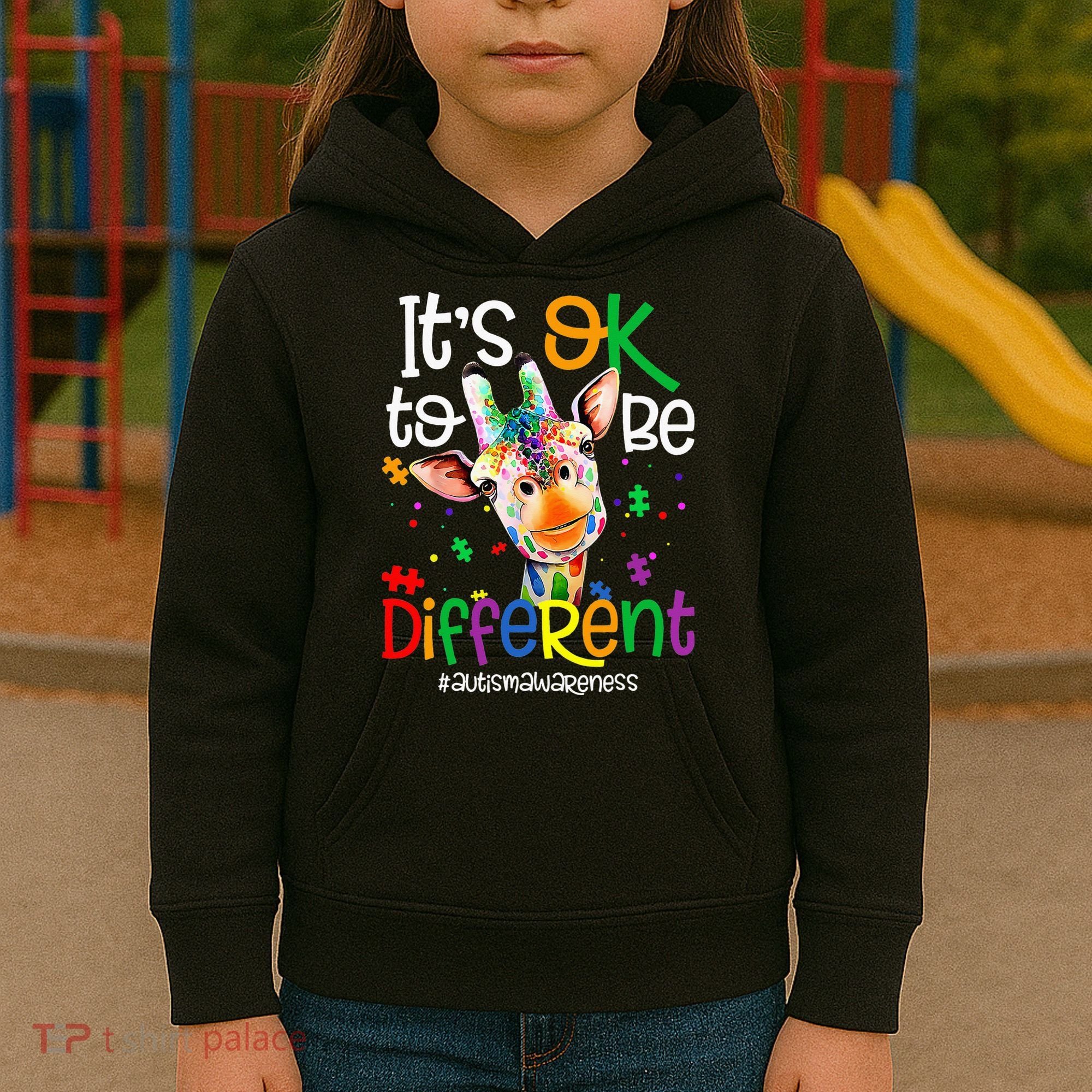 giraffe its okay to be different ASD Awareness Kids Hoodie