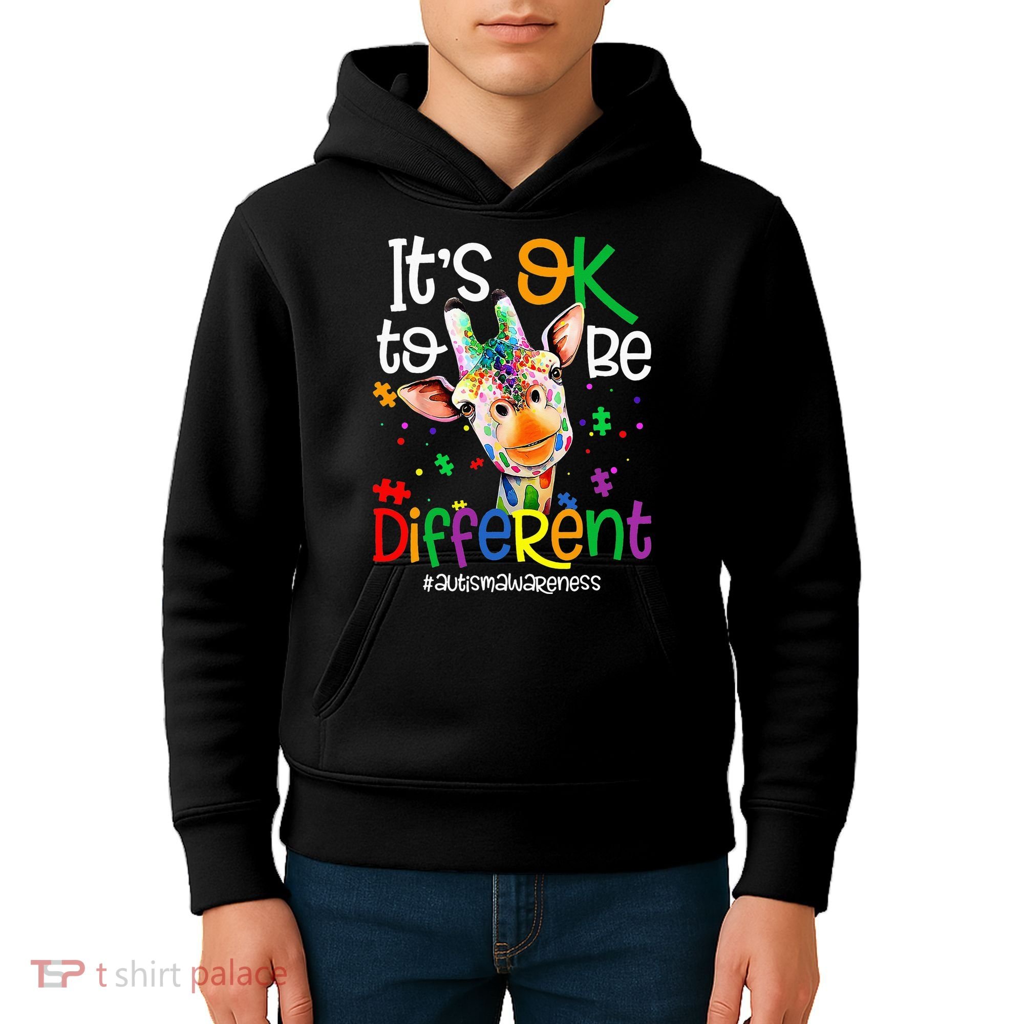 giraffe its okay to be different ASD Awareness Kids Hoodie