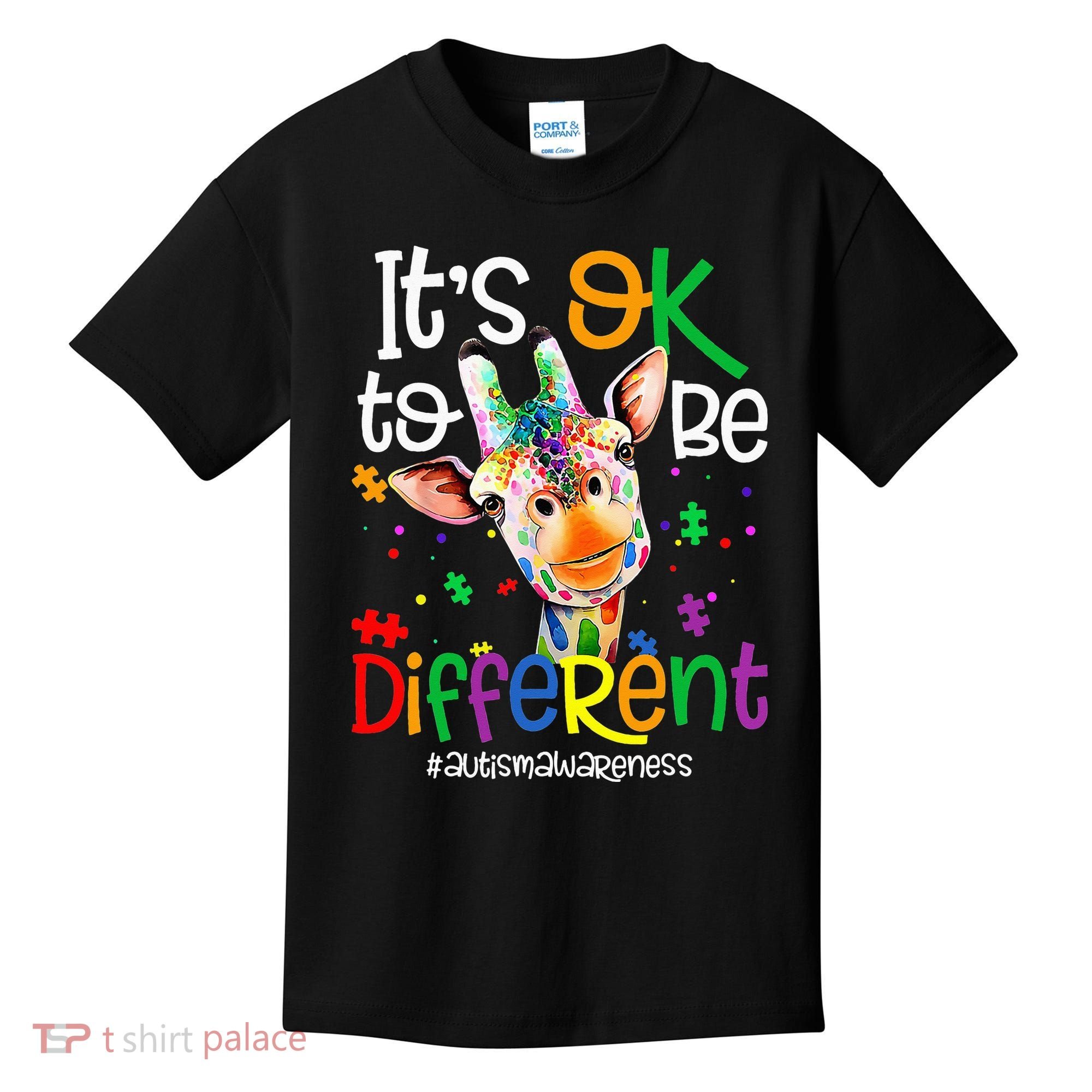 giraffe its okay to be different ASD Awareness Kids T-Shirt