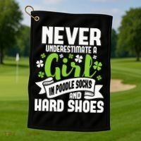 Girl In Poodle Socks Irish Dancer Ceili Reel Dance Feis Golf Towel thumb 1