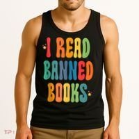 Groovy I Read Banned Books Librarian Reader Bookworm Tank Top thumb 3