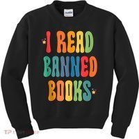 Groovy I Read Banned Books Librarian Reader Bookworm Kids Sweatshirt thumb 0