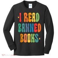 Groovy I Read Banned Books Librarian Reader Bookworm Kids Long Sleeve Shirt thumb 0
