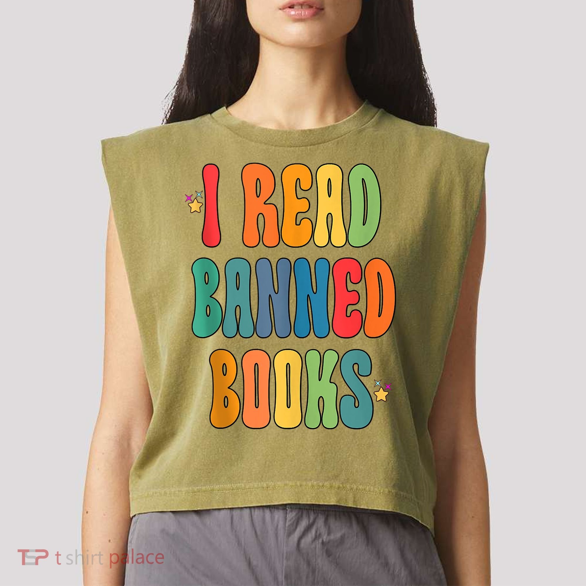 Groovy I Read Banned Books Librarian Reader Bookworm Garment-Dyed Women's Muscle Tee