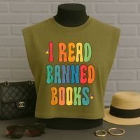 Groovy I Read Banned Books Librarian Reader Bookworm Garment-Dyed Women's Muscle Tee thumb 3