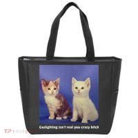 Gaslighting Isnt Real You Crazy B.I.T.C.H Funny Cat Lover Tote Bag thumb 0