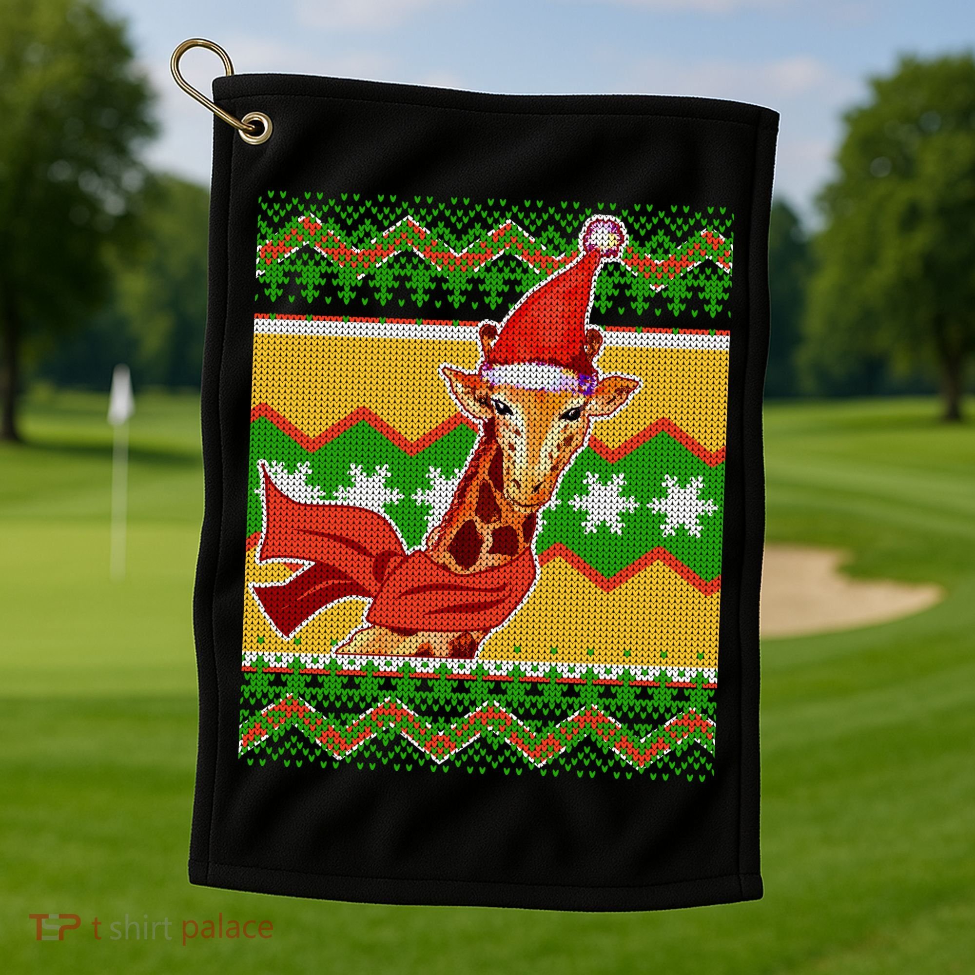 Giraffe Ugly Christmas Golf Towel