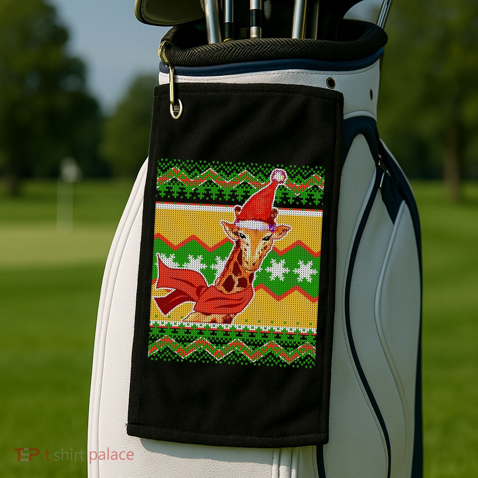 Giraffe Ugly Christmas Golf Towel