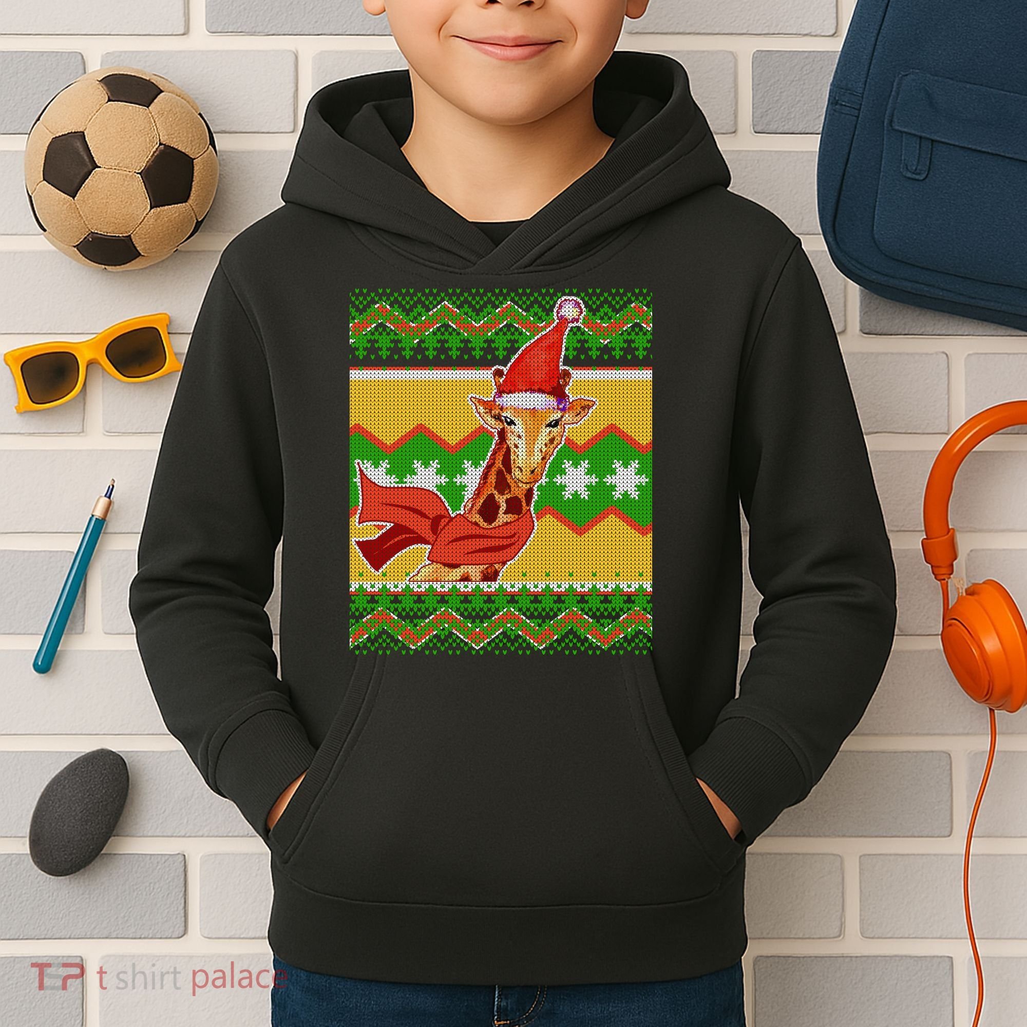Giraffe Ugly Christmas Kids Hoodie