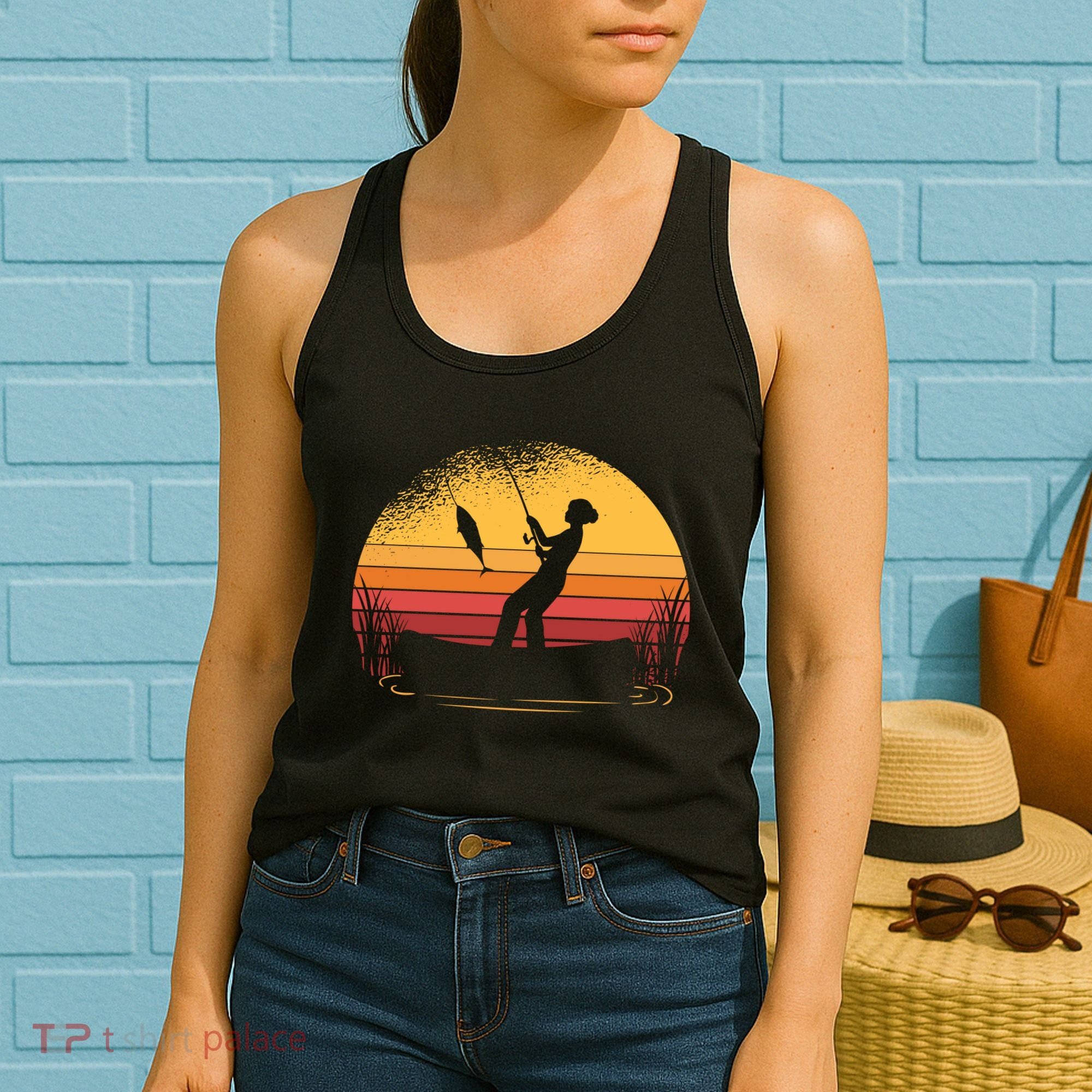 Girl Fishing Sunset Women's Tank Top