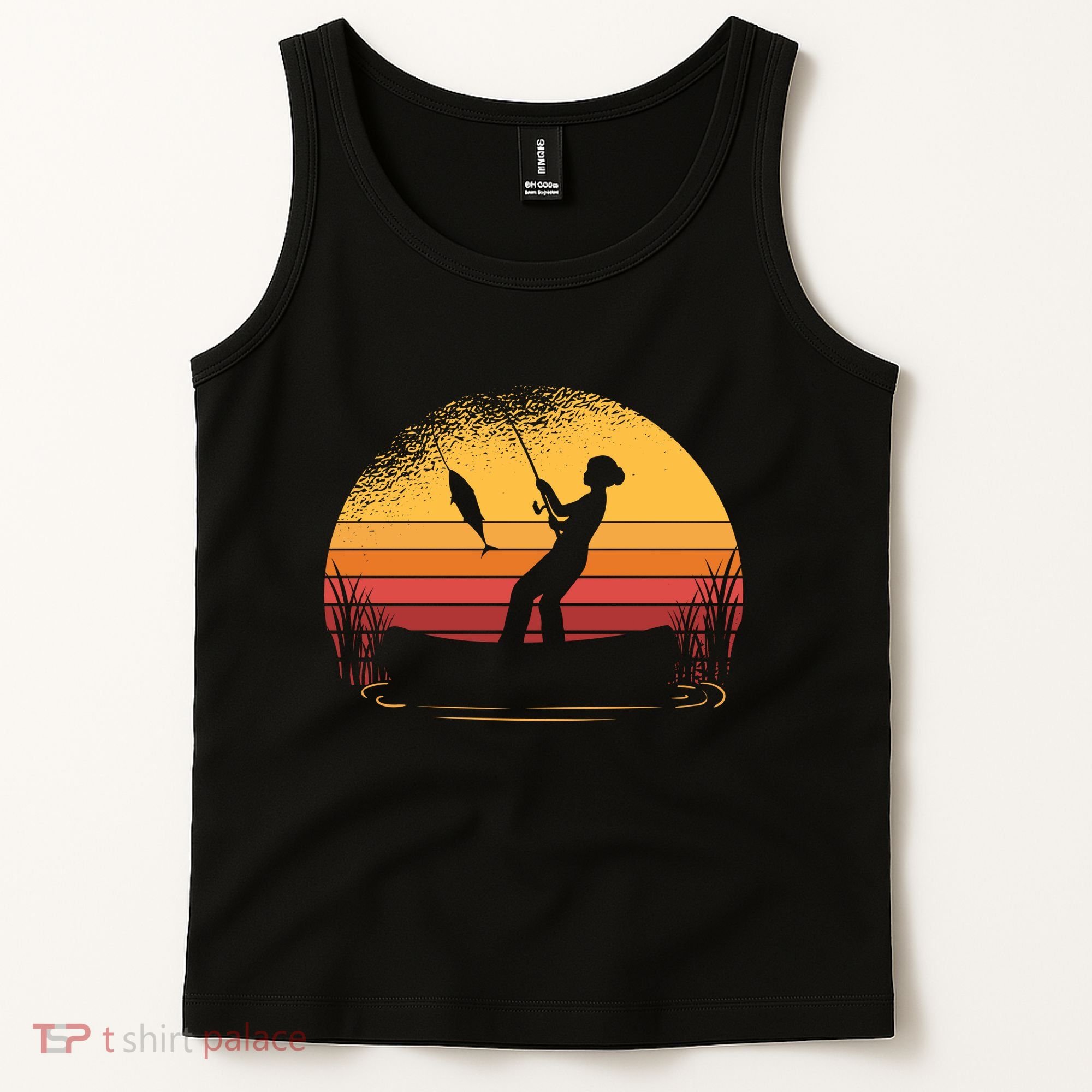 Girl Fishing Sunset Tank Top