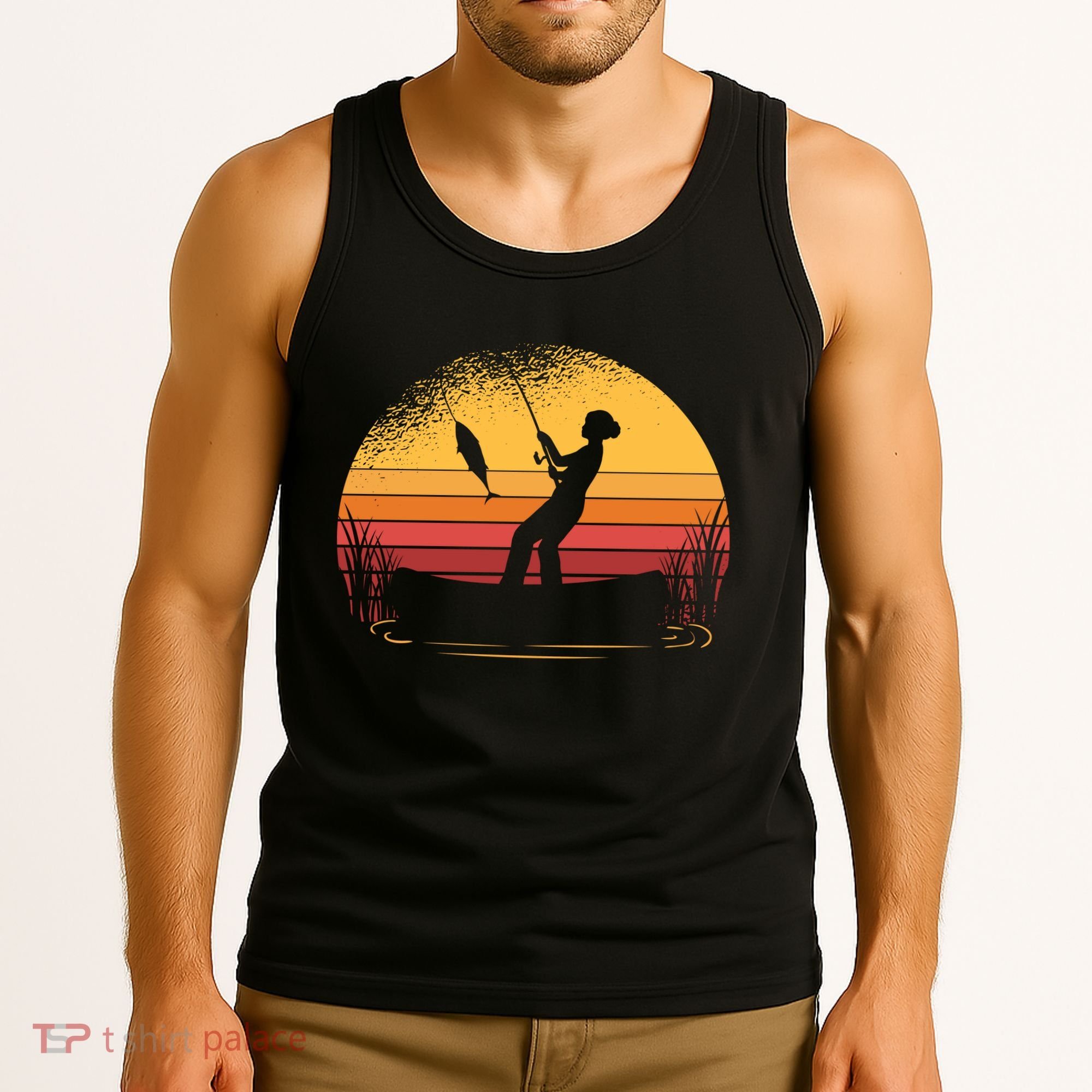 Girl Fishing Sunset Tank Top