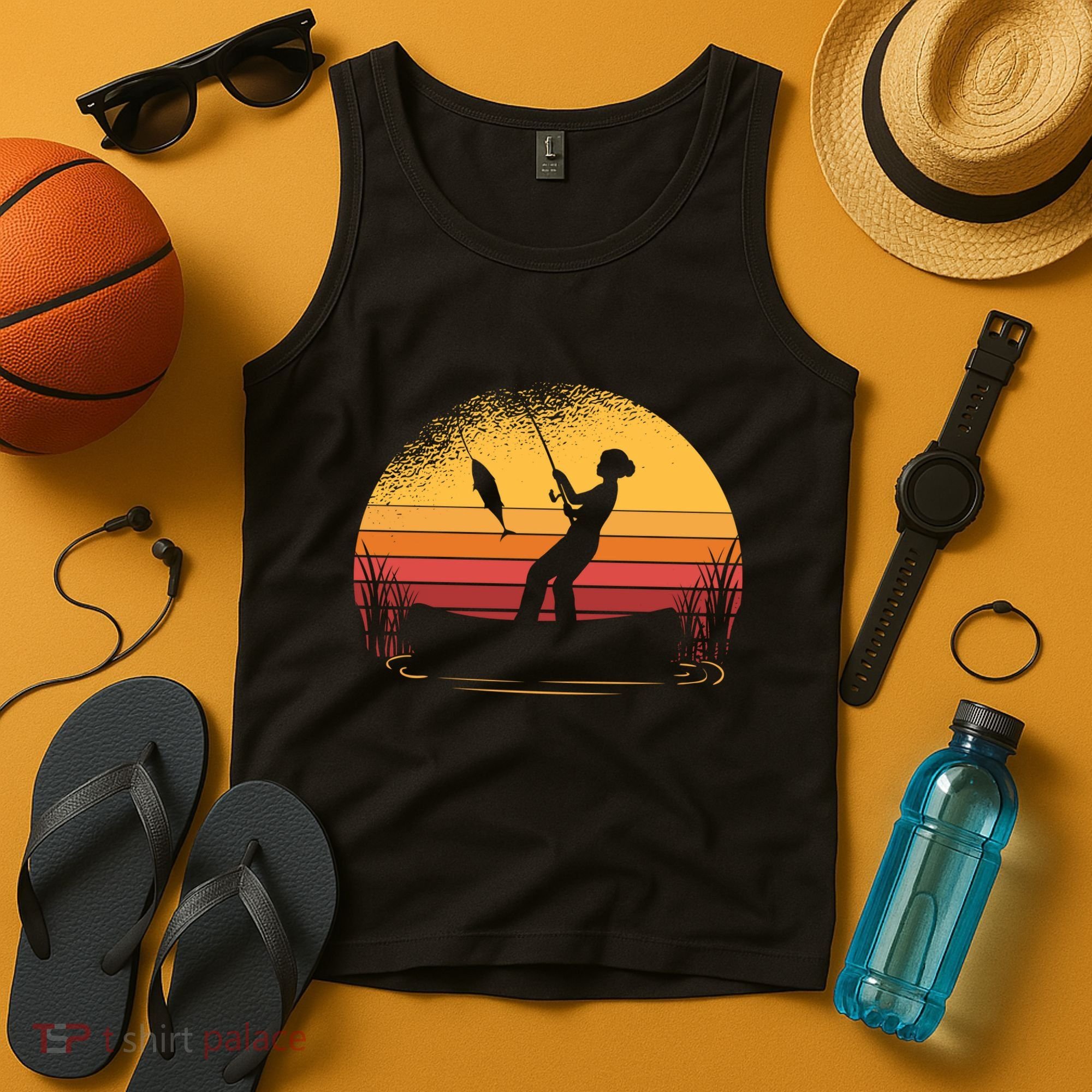 Girl Fishing Sunset Tank Top