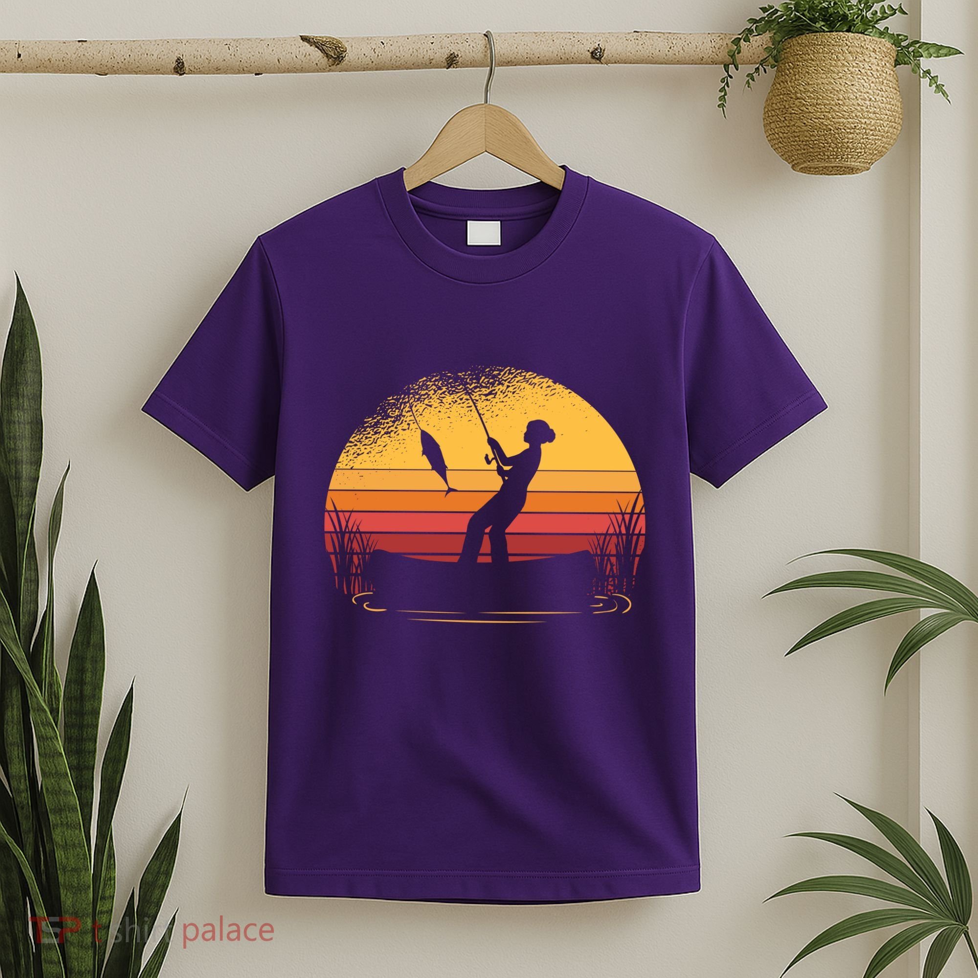 Girl Fishing Sunset T-Shirt