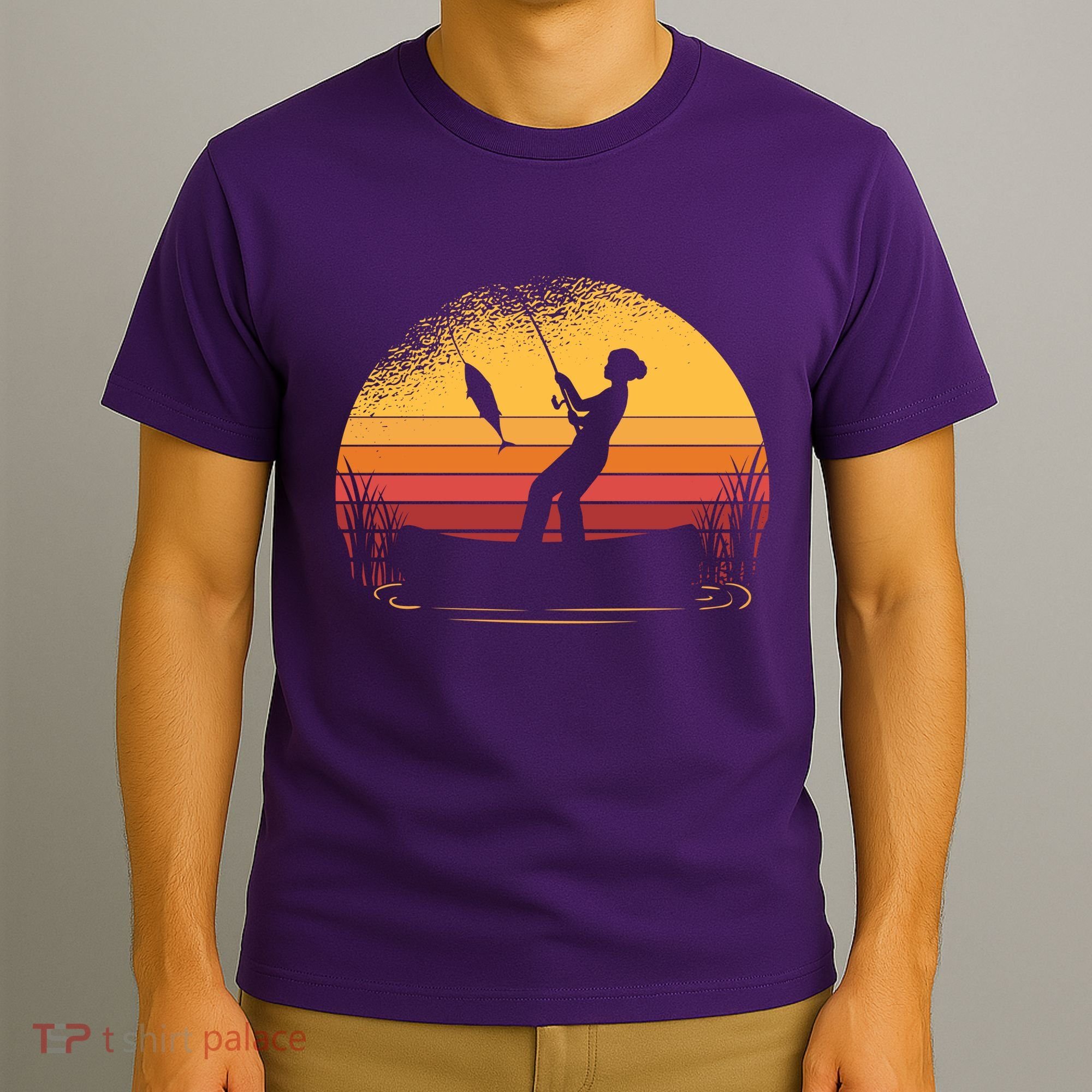 Girl Fishing Sunset T-Shirt