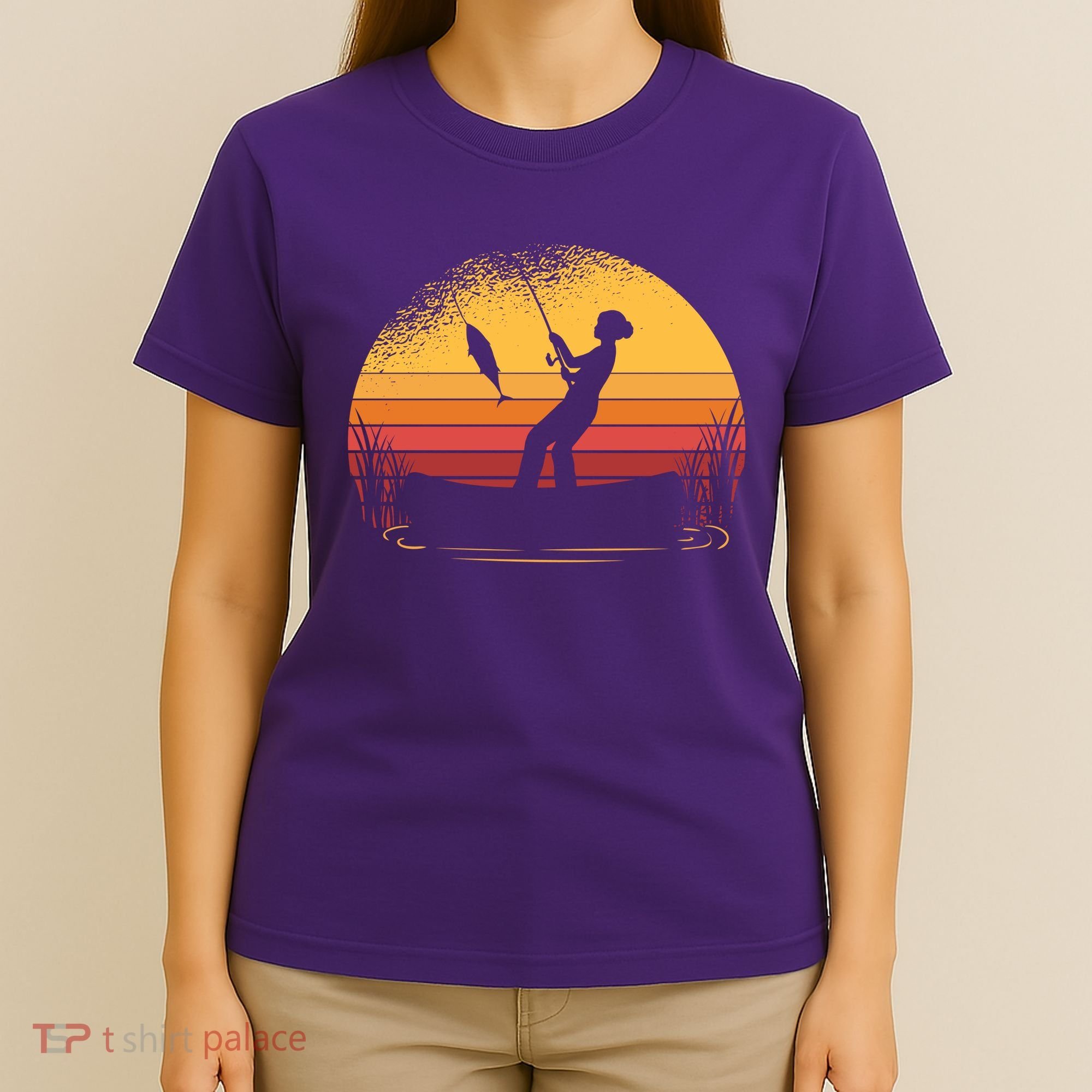 Girl Fishing Sunset T-Shirt