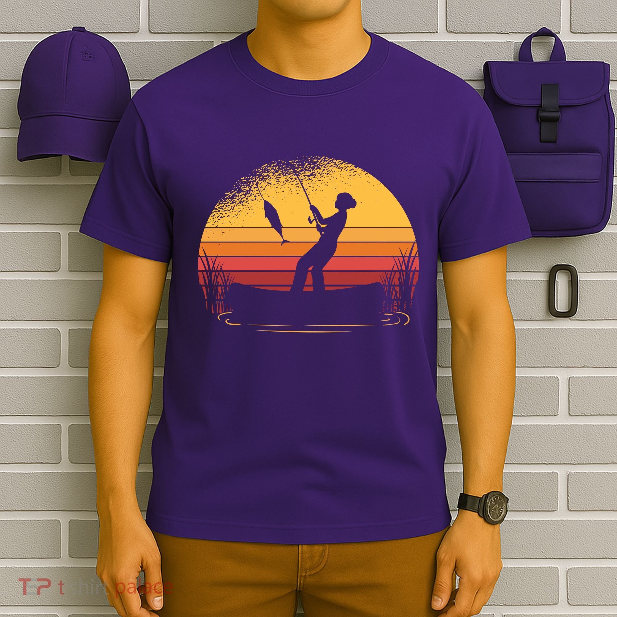 Girl Fishing Sunset T-Shirt