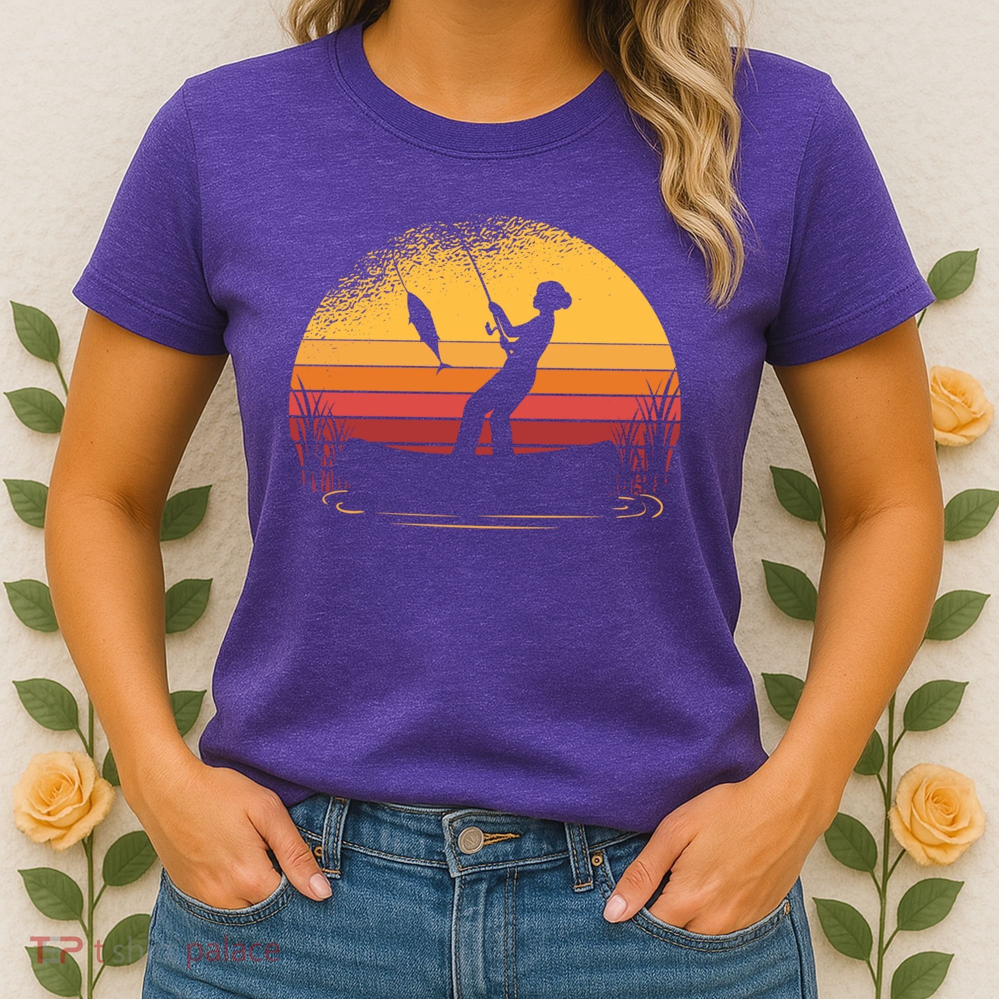 Girl Fishing Sunset Women's T-Shirt