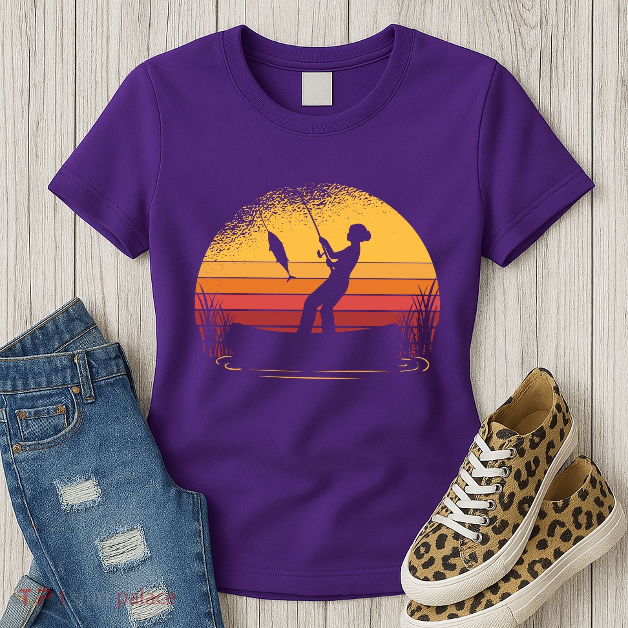 Girl Fishing Sunset Women's T-Shirt