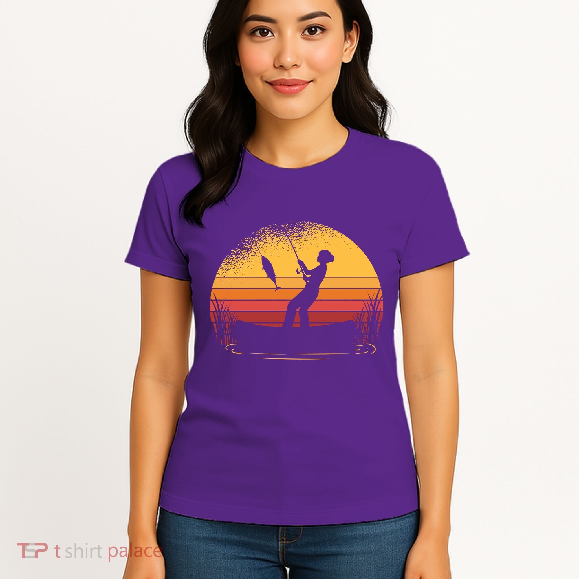 Girl Fishing Sunset Women's T-Shirt
