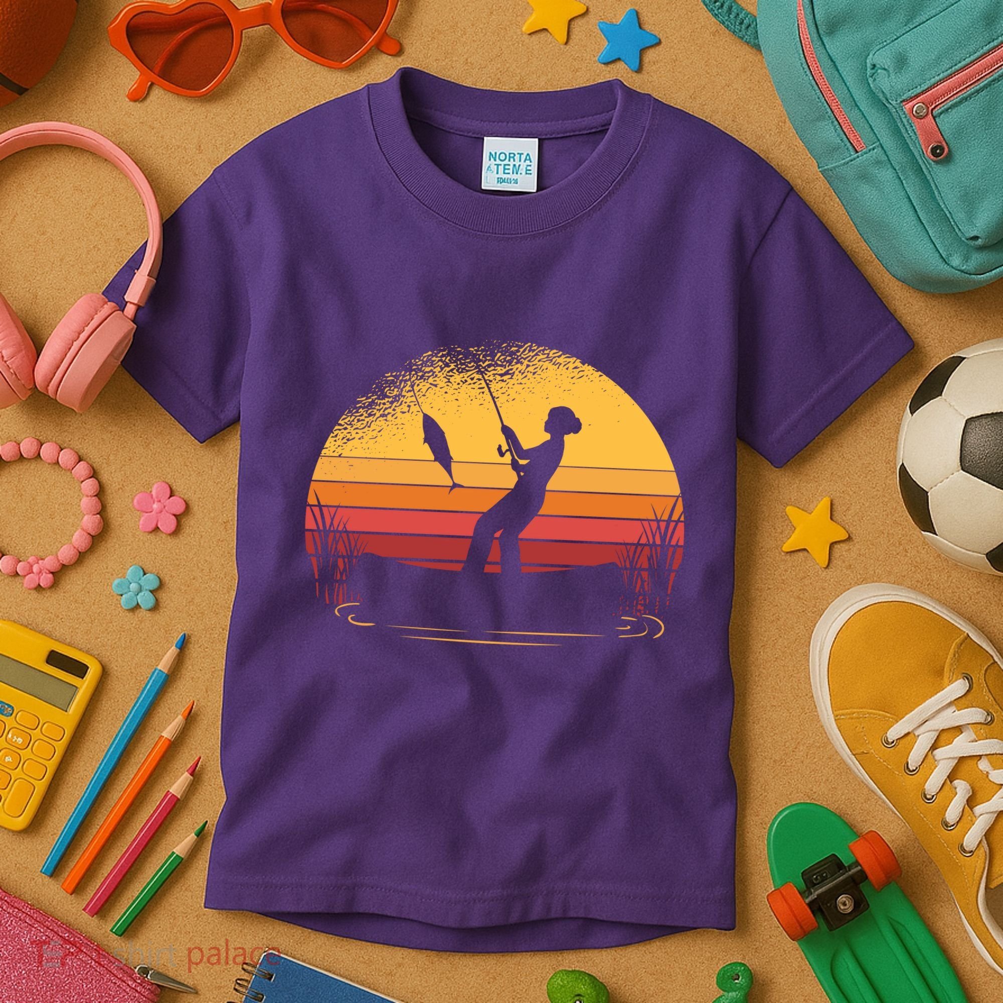 Girl Fishing Sunset Kids T-Shirt