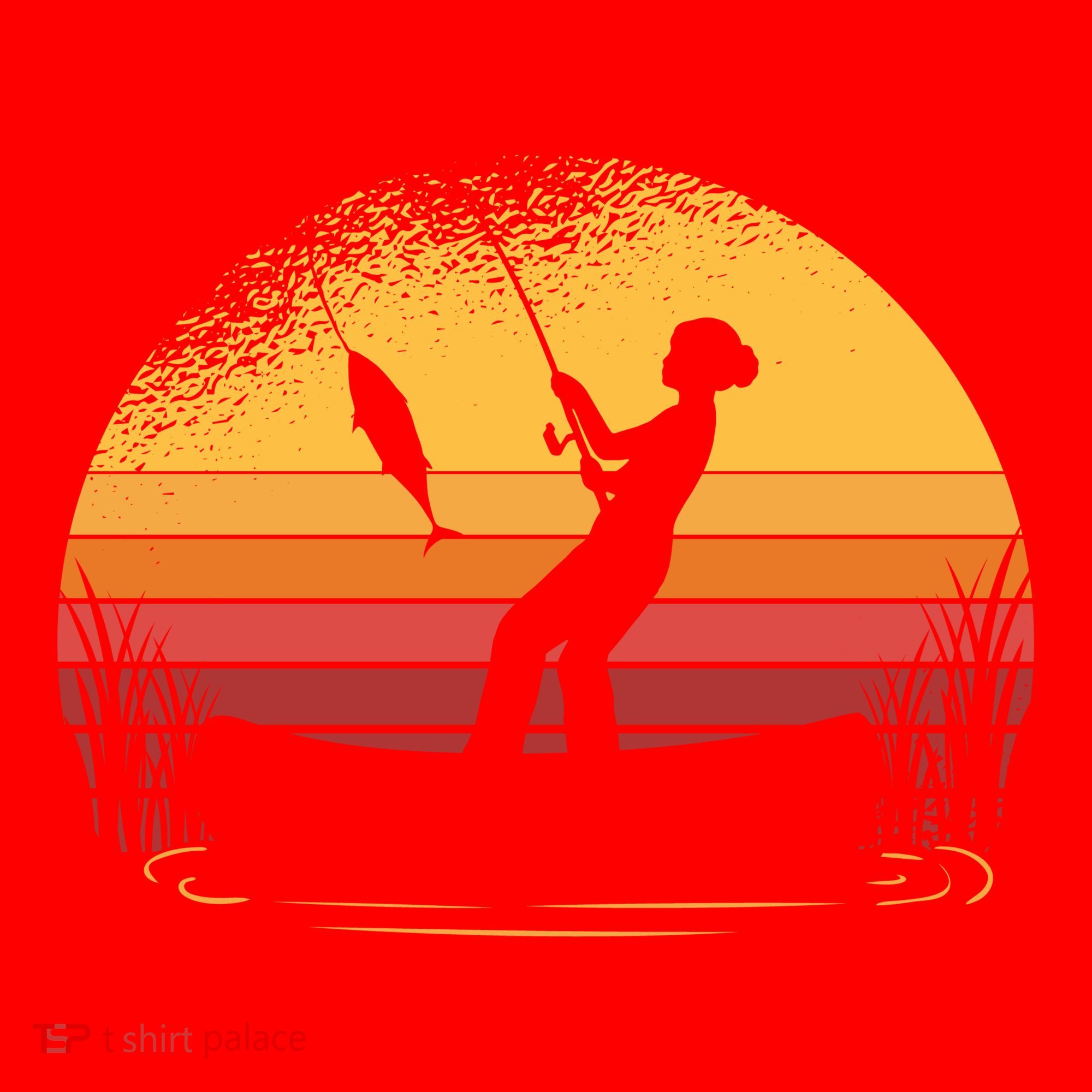 Girl Fishing Sunset Santa Hat